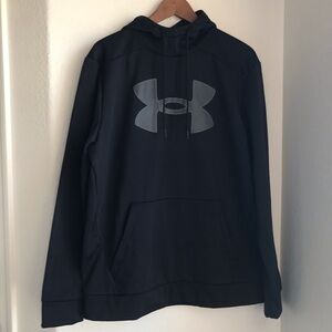 Under Armour Long Sleeve Black w/ Gray Fleece Hoodie Men sz Large Unisex Design